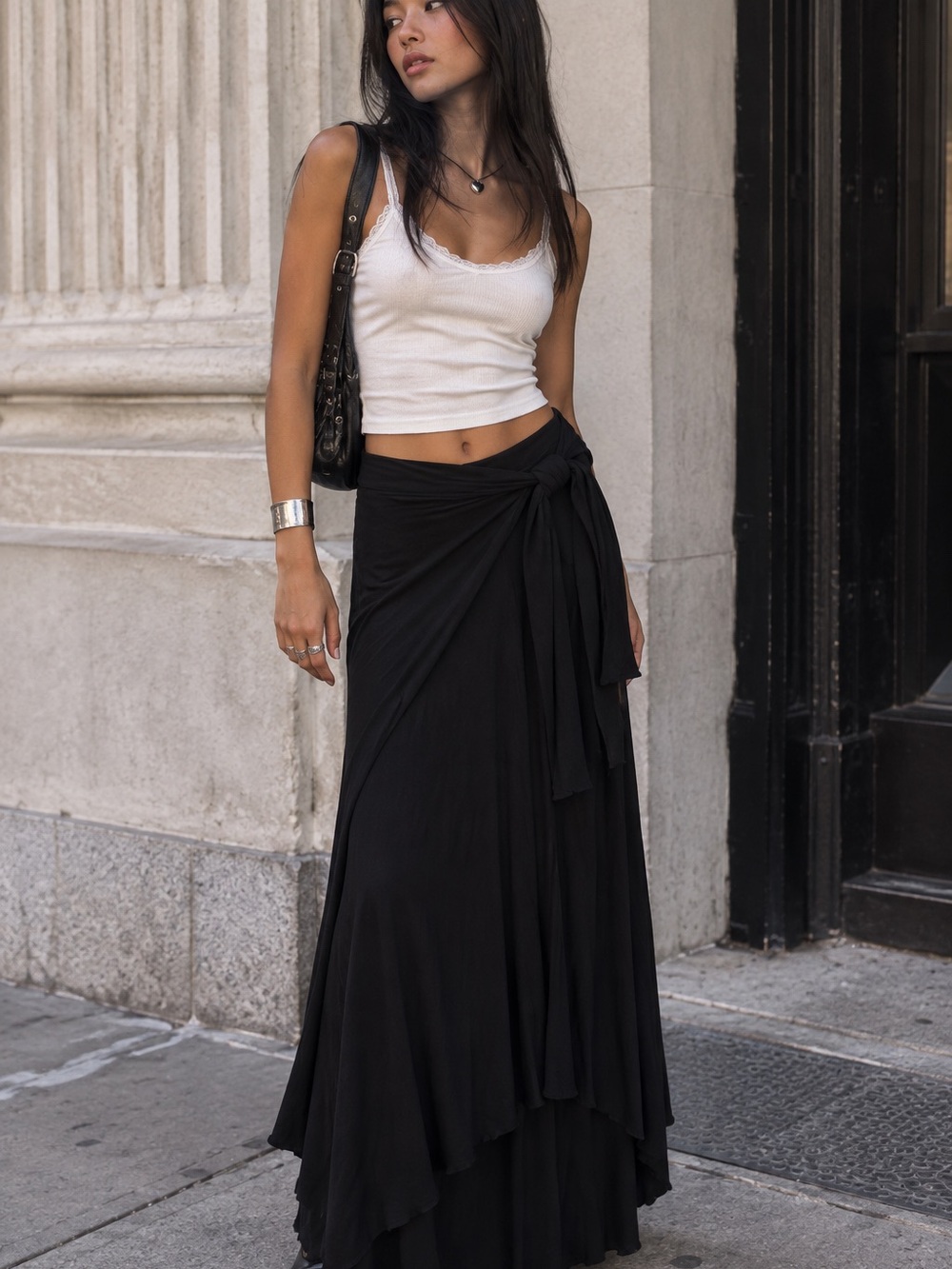 🌻MAKE OFFER🌻 Alice + Olivia Black Wrap Maxi Skirt Comfy Travel Size Small